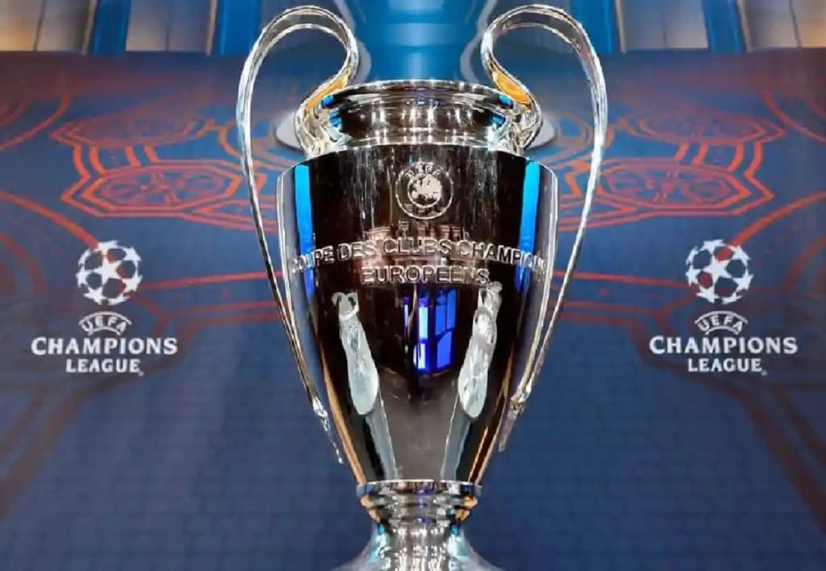 Champions League trophy displayed, symbolizing the prestigious football tournament.