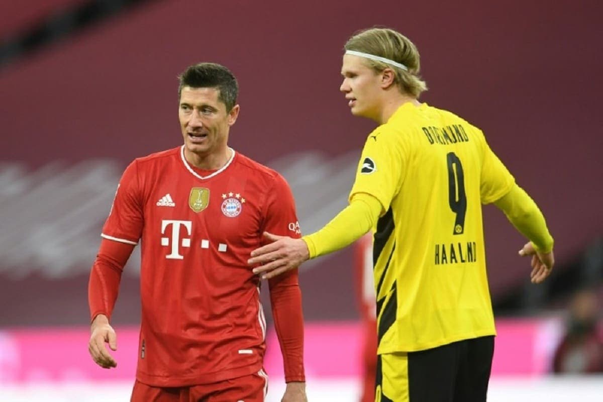 Les attaquants du Bayern , Lewandowski, et de Dortmund, Erling Haaland