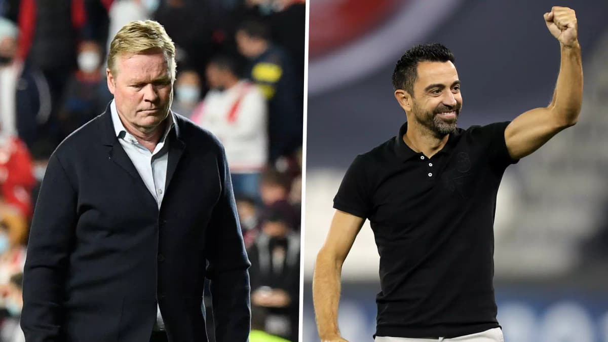 L'ancien et le nouvel entraineur du Barça, Ronald Koeman Koeman et Xavi Hernandez