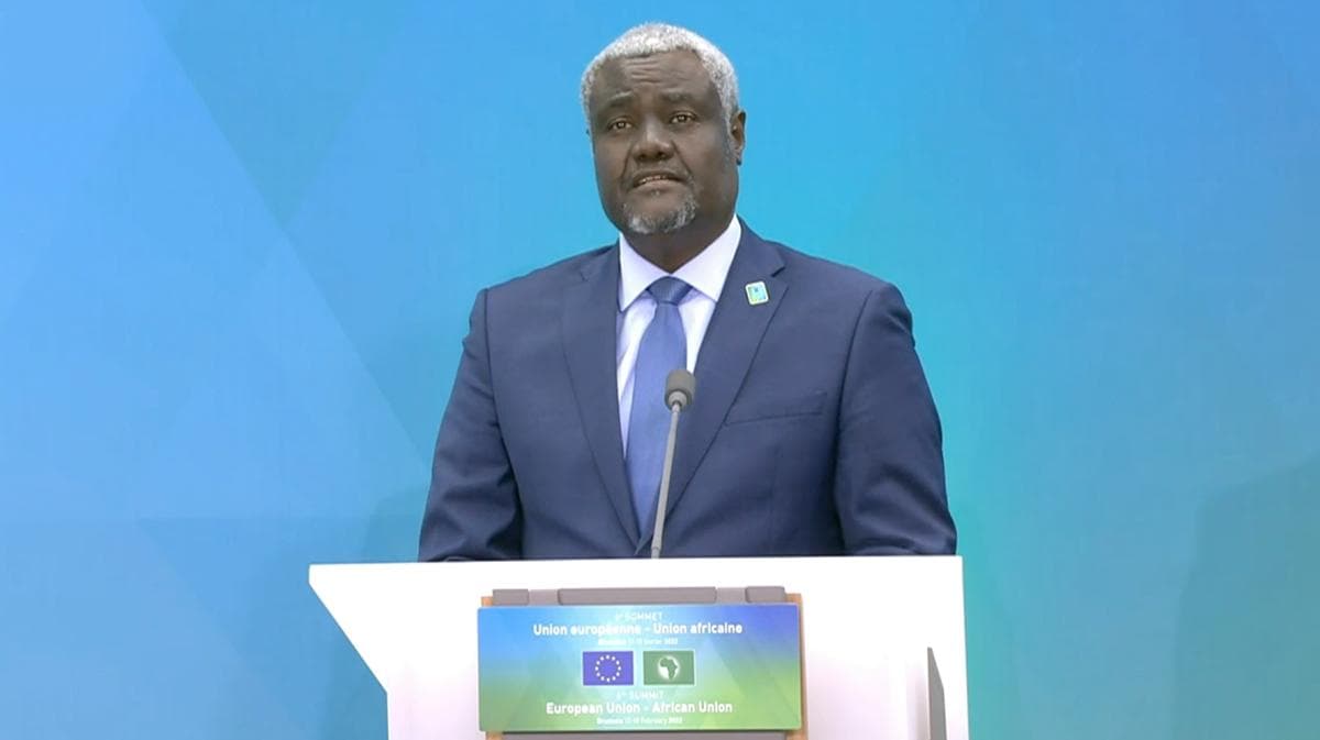 Moussa Faki Mahamat, président de la Commission de l'Union Africaine, lors d'une conférence diplomatique.