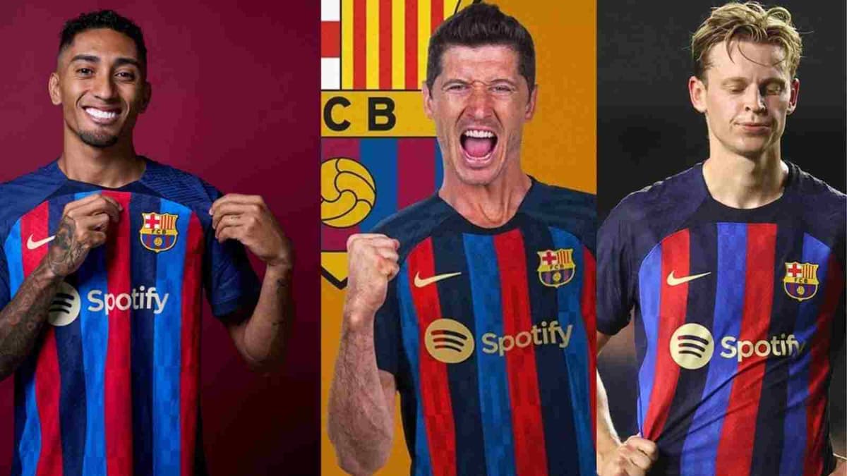 Raphina, Lewandowski et Frenkie de Jong sous le maillot du Barça