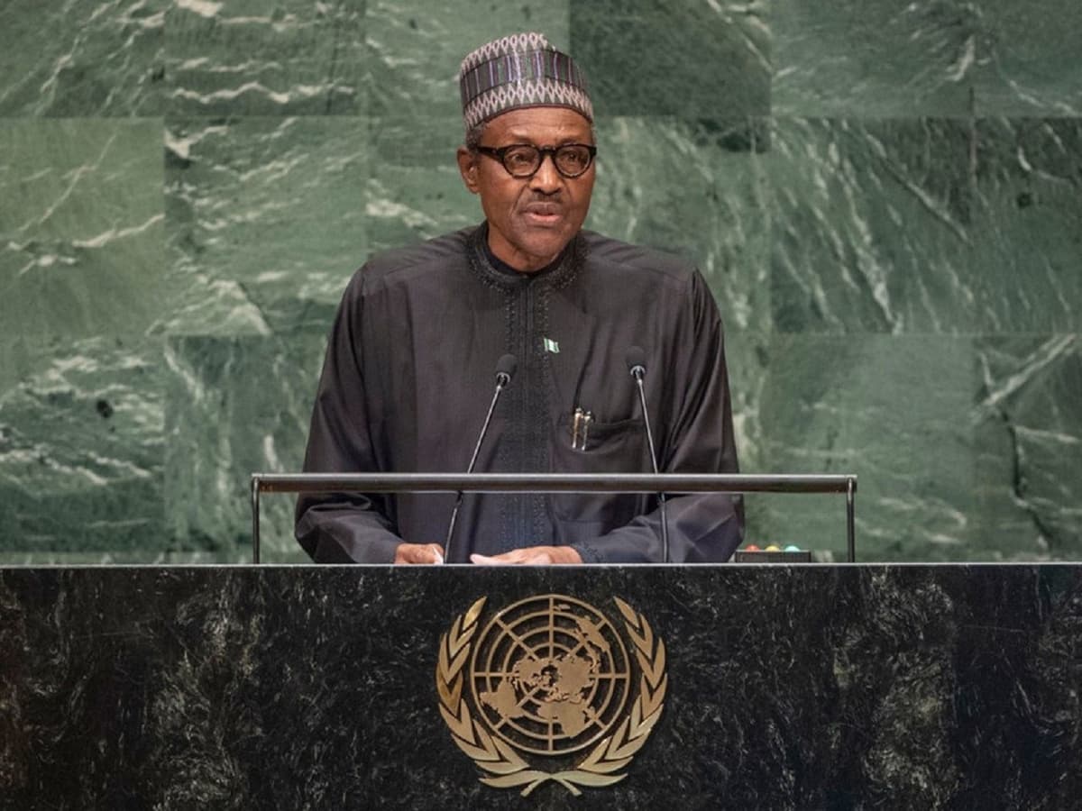 Le président du Nigeria, Muhammadu Buhari, s'adresse Ã  la 77e session de l'Assemblée générale des Nations Unies au siège de l'ONU Ã  New York, aux États-Unis, le 21 septembre 2022. REUTERS/Brendan Mcdermid