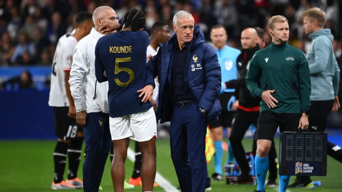 Jules Koundé sorti sur blessure lors de France-Autriche ce jeudi 22 septembre 2022, lors de la cinquième journée de la Ligue des nations