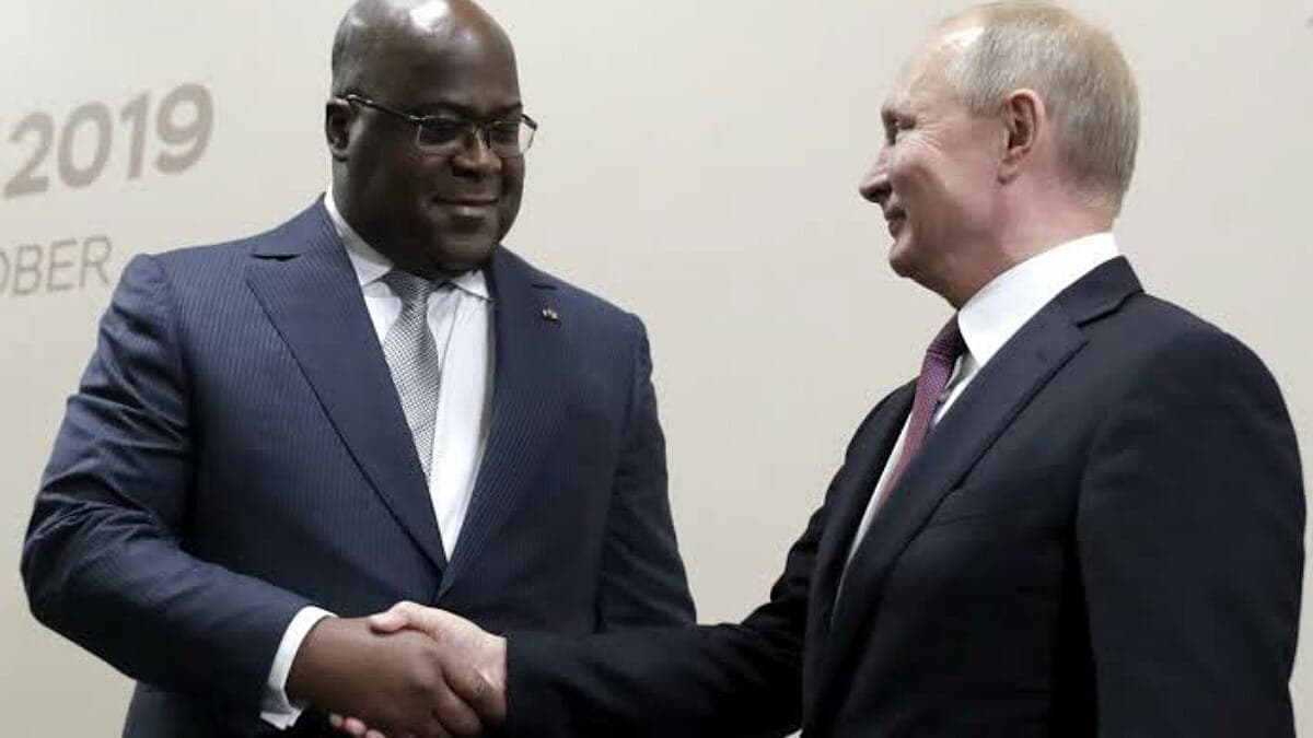Le président de la République démocratique du Congo Félix Antoine Tshisekedi Tshilombo et le président Russe Vladimir Poutine Ã  Sotchi (Russie).