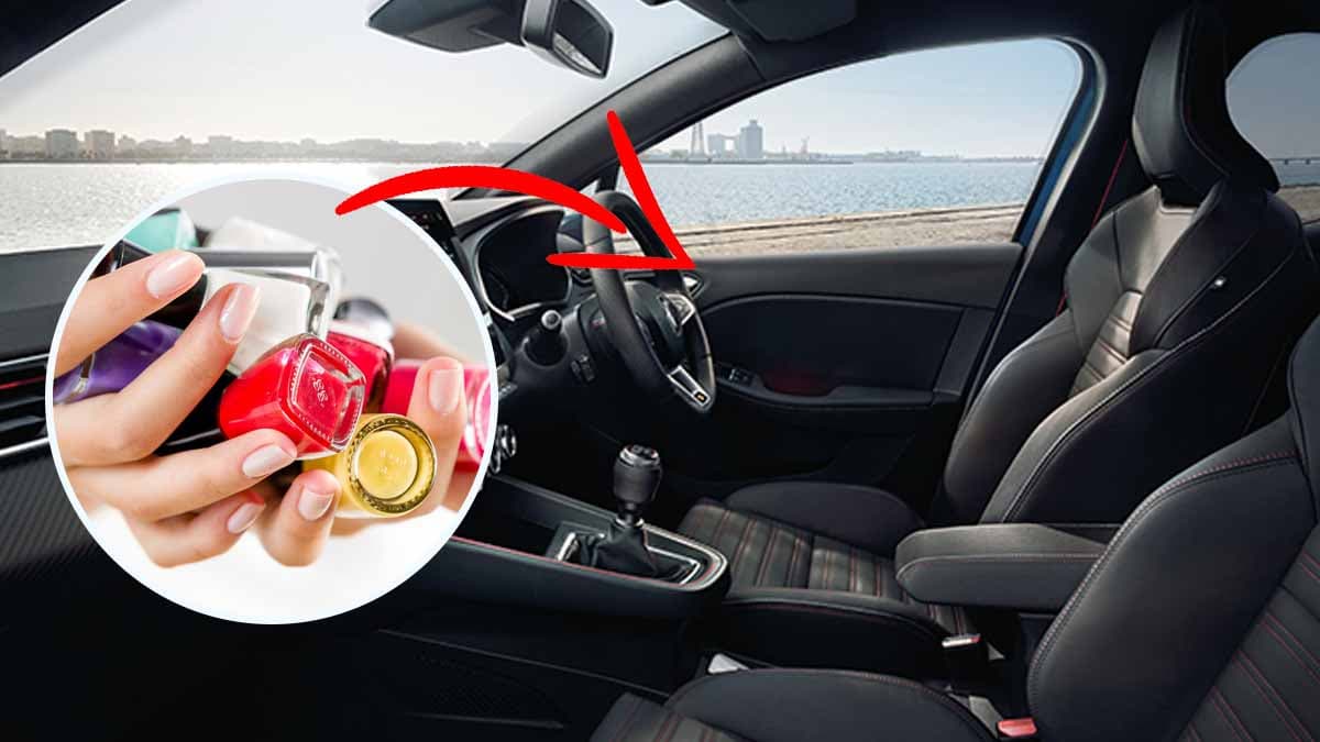 des flacons de vernis Ã  ongles dans une voiture
