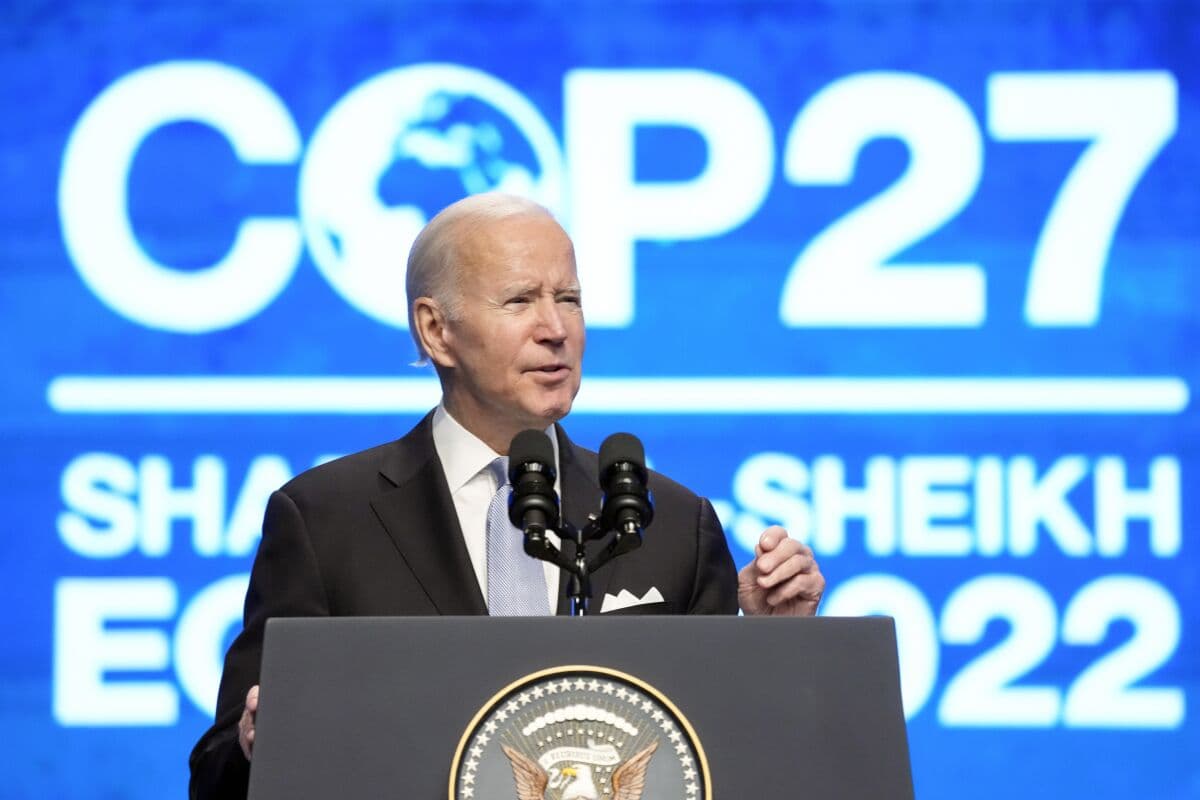 Le président Joe Biden prend la parole lors du Sommet des Nations Unies sur le climat COP27, le vendredi 11 novembre 2022, Ã  Charm el-Cheikh, en Égypte. (AP Photo/Alex Brandon)(Alex Brandon / Associated Press)