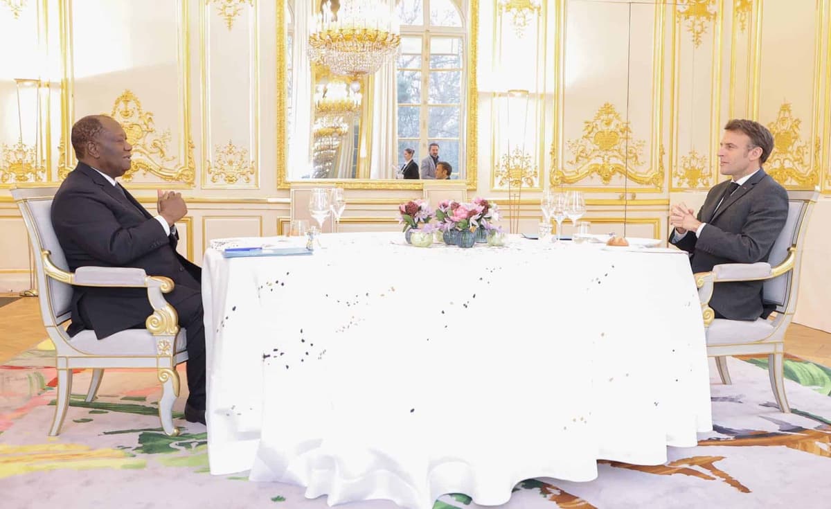 Déjeuner de travail entre le président ivoirien Alassane Ouattara et le président français Emmanuel Macron, mercredi 25 janvier 2023 Ã  l’Elysée