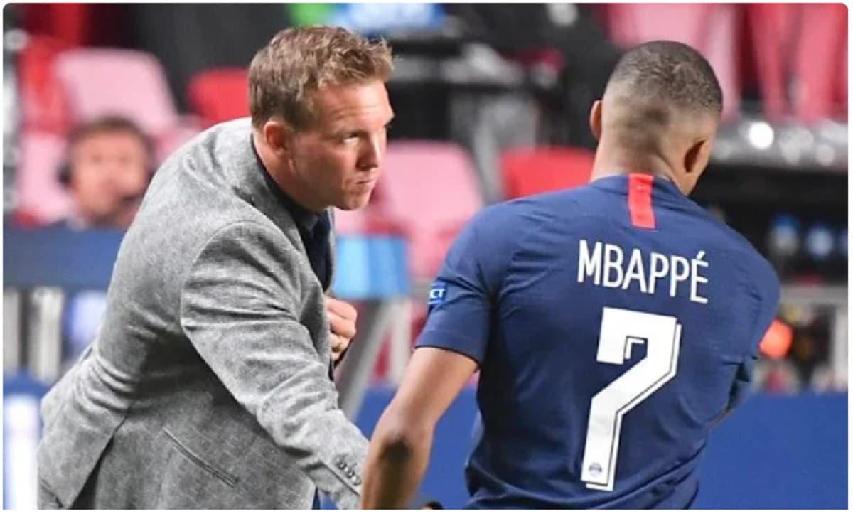 Julian Nagelsmann et Kylian Mbappé lors du PSG-Bayern