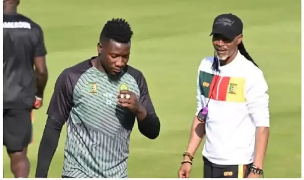 Le gardien de but du Cameroun, André Onana, et son sélectionneur Rigobert Song