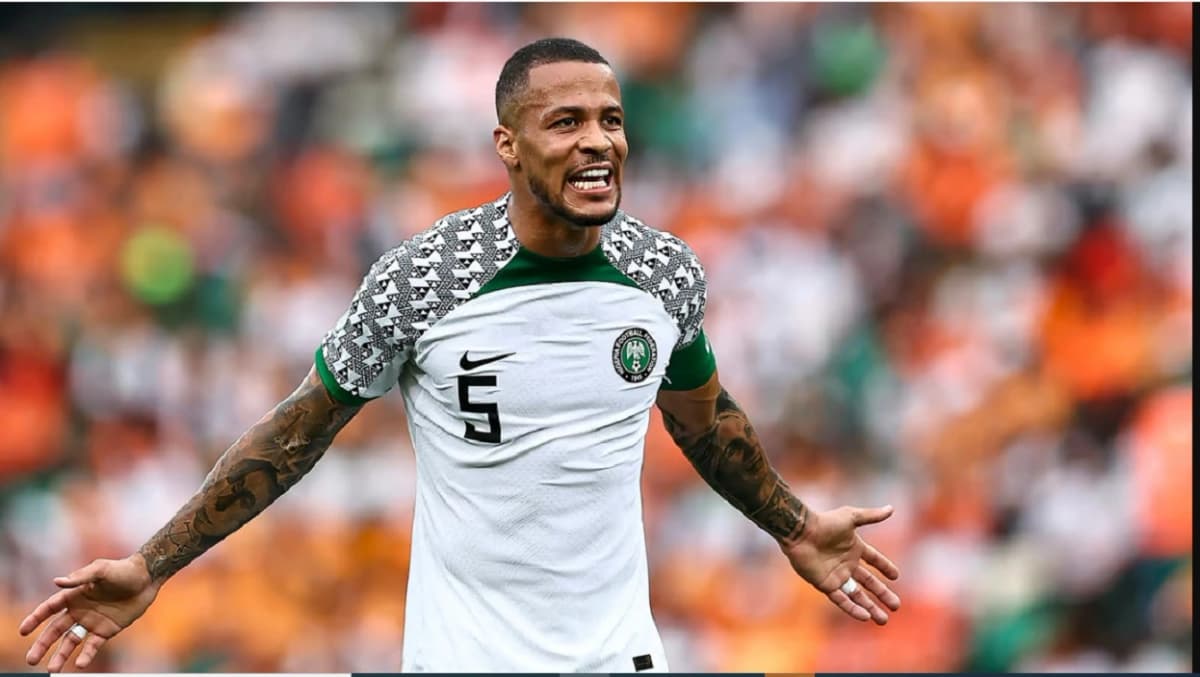 Le défenseur nigérian William Troost-Ekong pendant le match du groupe A de la Coupe d’Afrique des nations (CAN) 2024 entre la Côte d’Ivoire et le Nigeria, au stade olympique Alassane-Ouattara, Ã  Ébimpé, Abidjan, le 18 janvier 2024. © FRANCK FIFE / AFP