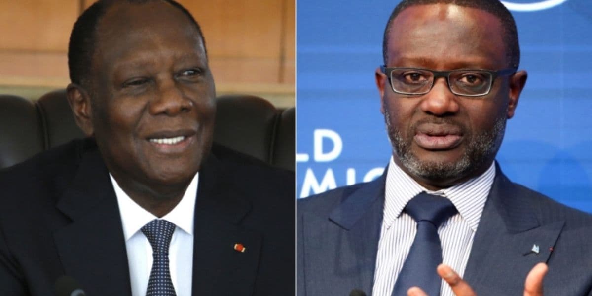 Tidjane Thiam et Alassane Ouattara lors d'une rencontre politique en Côte d'Ivoire.