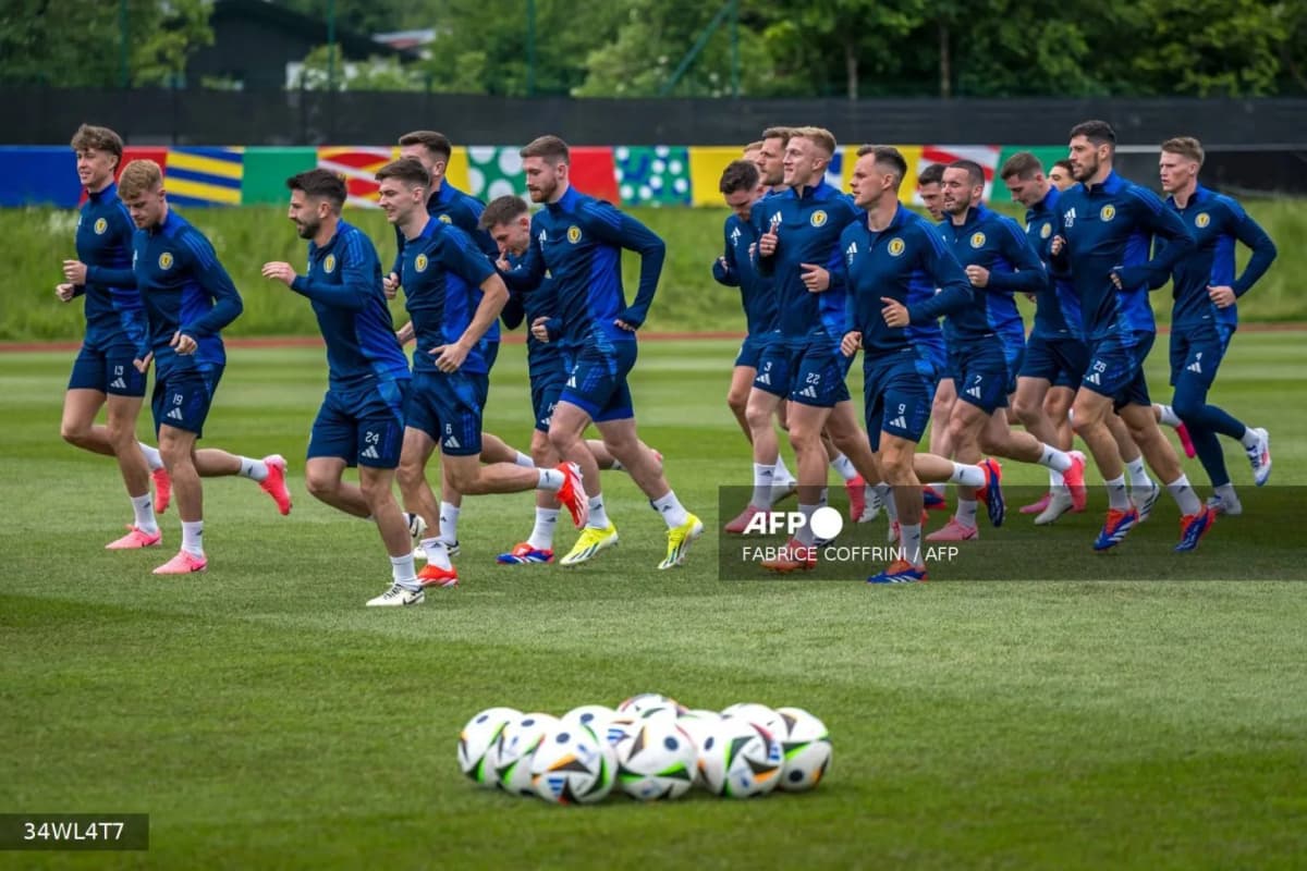 Les joueurs écossais en séance d'entraÃ®nement le 13 juin 2024, avant le championnat de football de l'UEFA Euro 2024 | AFP