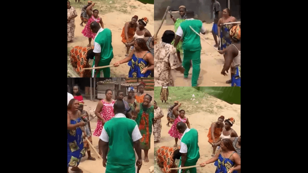 Des femmes frappent un mari accusé de battre son épouse (Vidéo)