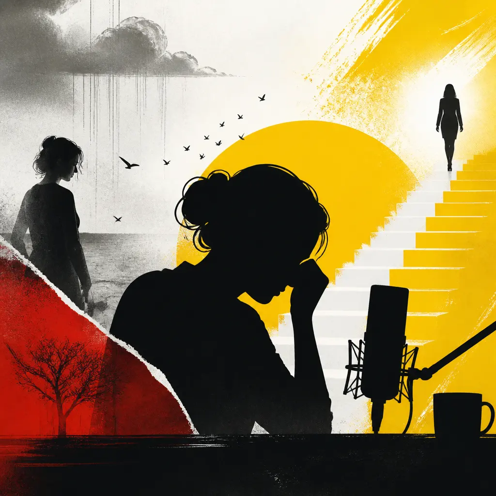 Illustration editoriale pour Laurence Ferrari évoque en larmes le suicide de sa mère face caméra