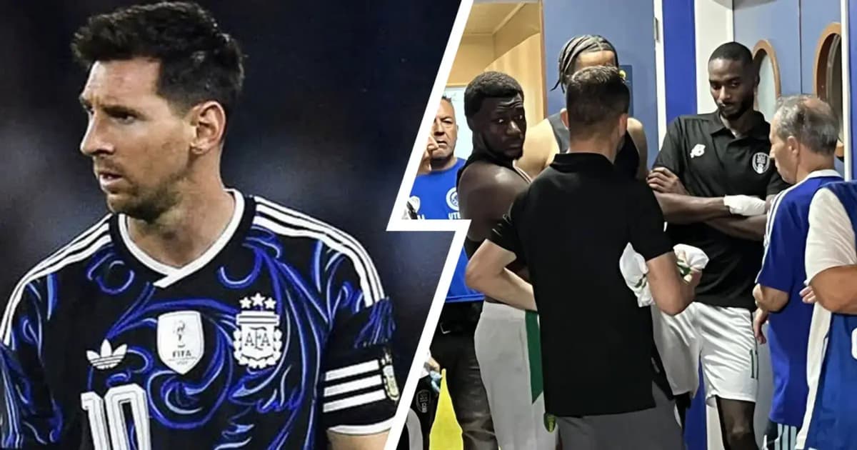 Après le match, des joueurs mauritaniens se disputent le maillot de Lionel Messi