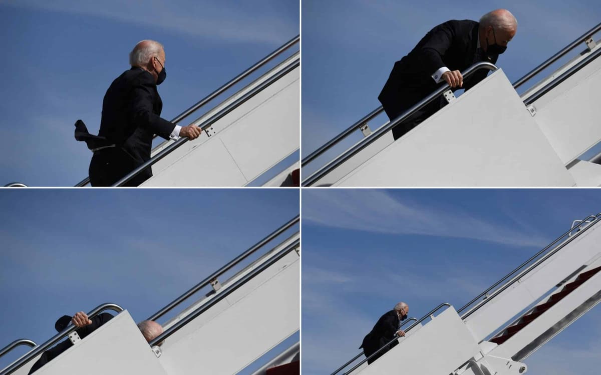 Joe Biden trébuche à nouveau en montant les escaliers de « Air Force One » (Vidéo)