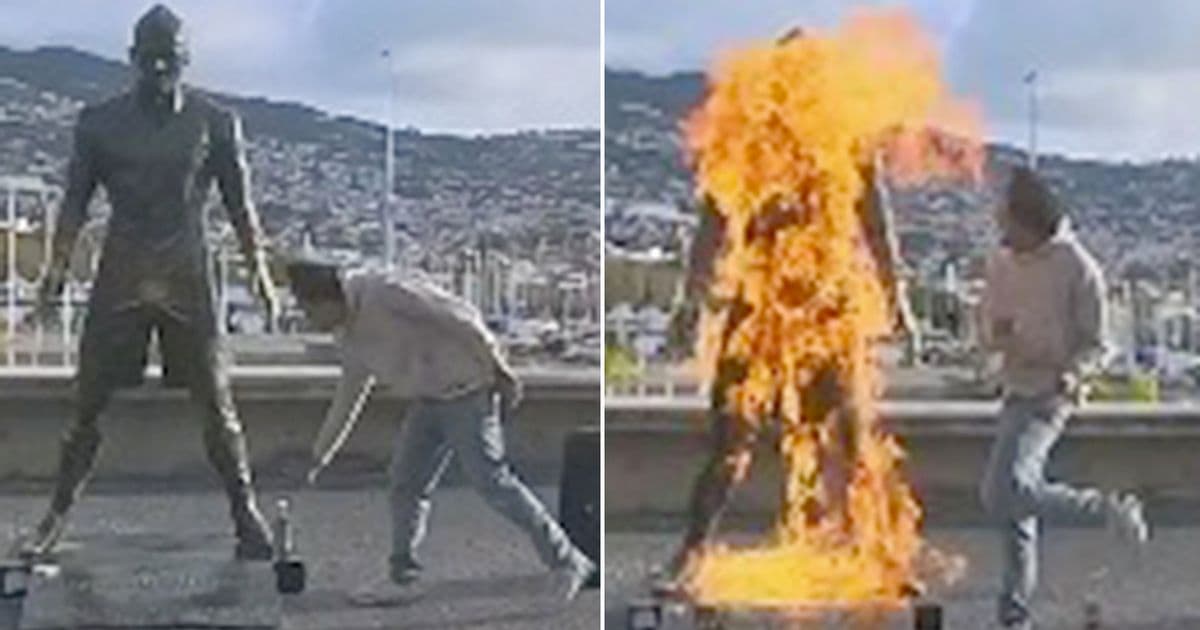 Cristiano Ronaldo : un homme se filme en train d’incendier sa statue au Portugal (Vidéo)