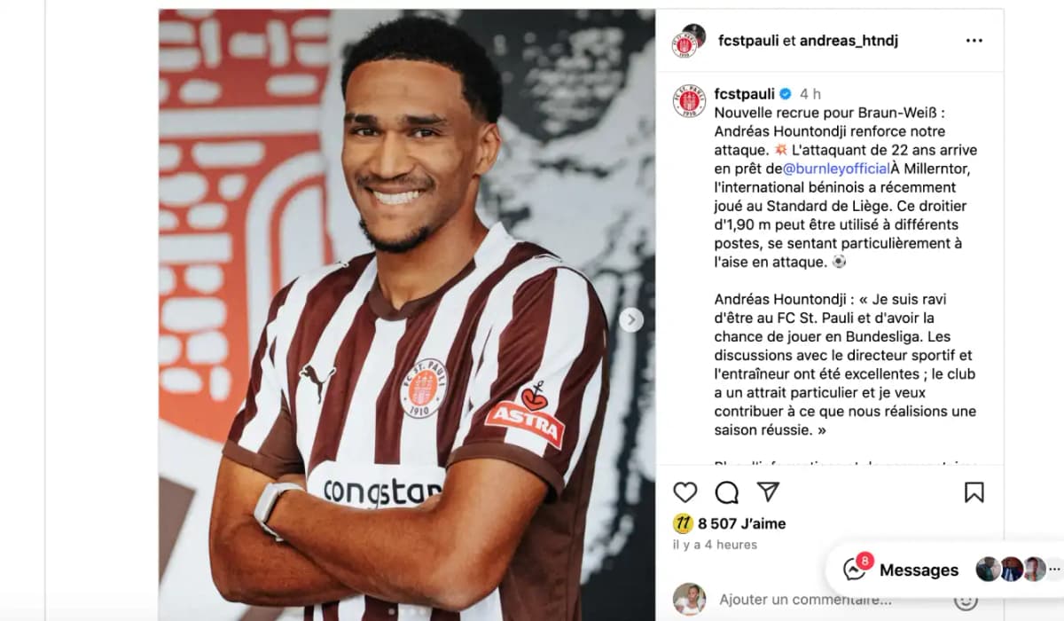 FC St. Pauli: Beninese international Andréas Hountondji loaned out by Burnley
