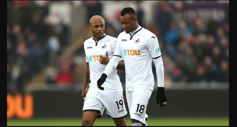 AndrÃ© et Jordan Ayew lors d'un match officiel avec le Ghana