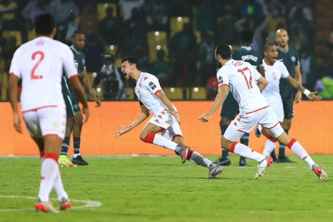 Les tunisiens qui célèbrent leur but contre le Nigéria en huitièmes de finale de la CAN 2022