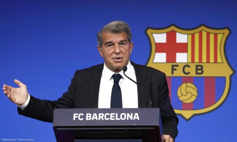 Joan laporta, president du FC Barcelone en confÃ©rence de presse