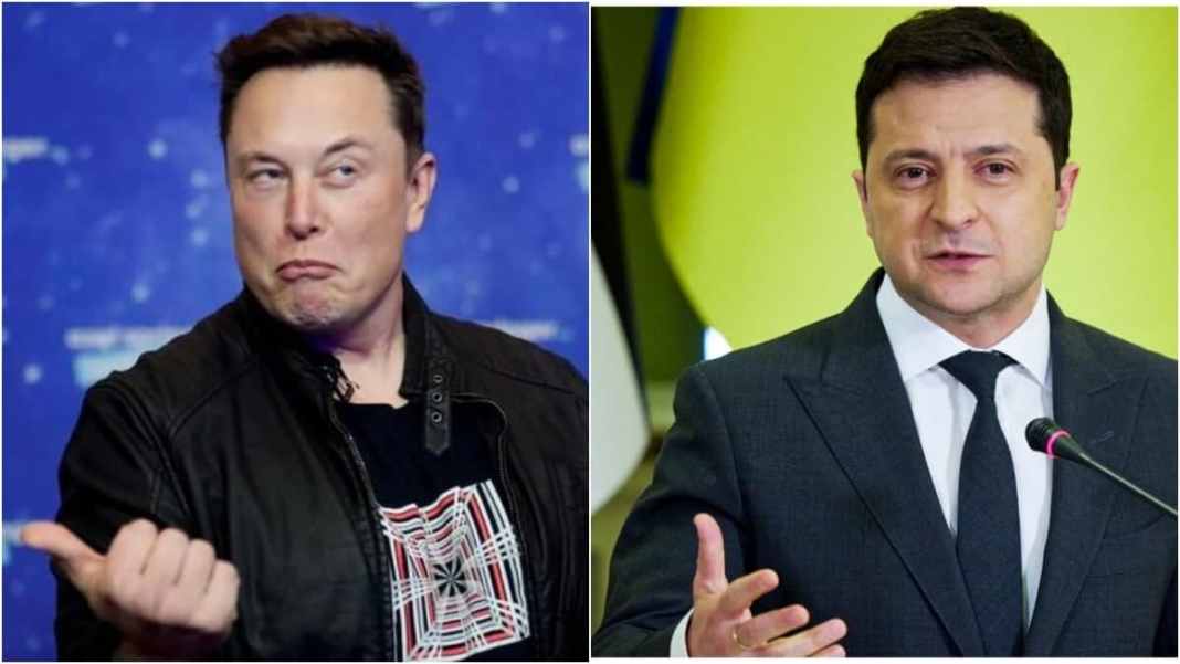 Le milliardaire américain Elon Musk et le président ukrainien Volodymyr Zelensky