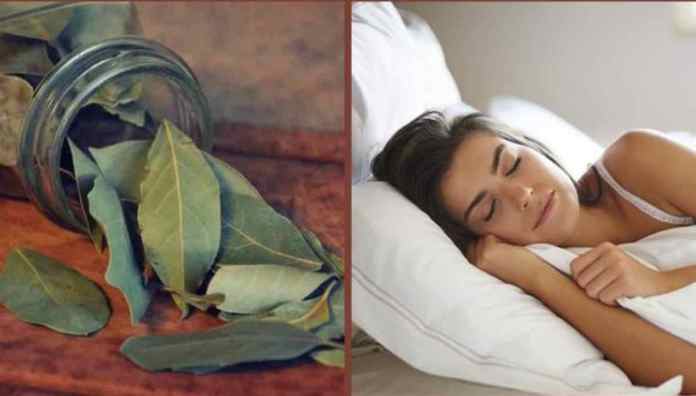 une femme entrain de dormir avec des feuilles de laurier dans une bouteille