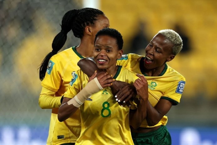 Des joueuses sud-africaines célèbrent leur but