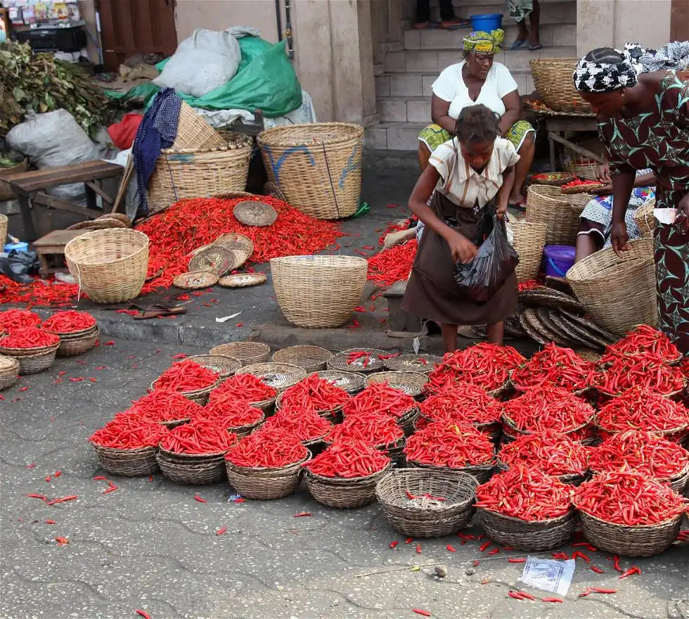 Femme vendant du piment au marché Dantokpa