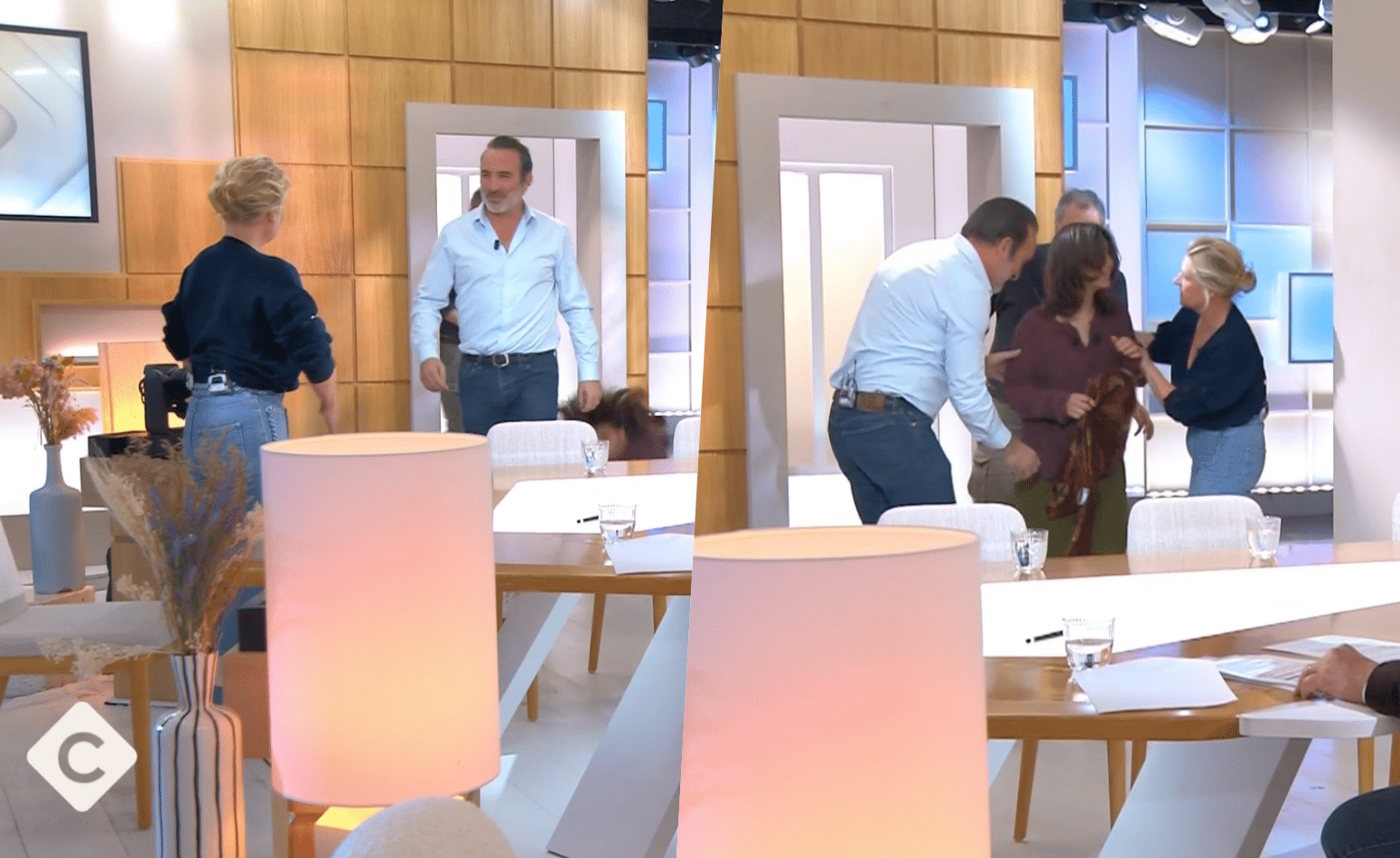"Oh merde", "c'est affreux" : Jean Dujardin et Nastia Golubeva, la violente chute sur le plateau de C à Vous