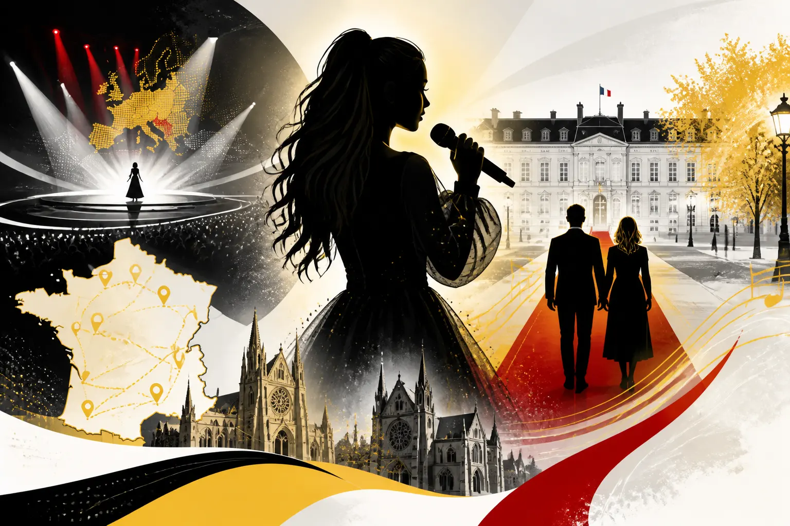 Illustration editoriale pour Monroe invitée par Emmanuel et Brigitte Macron pour la Fête de la Musique au Palais de l&rsquo;Élysée