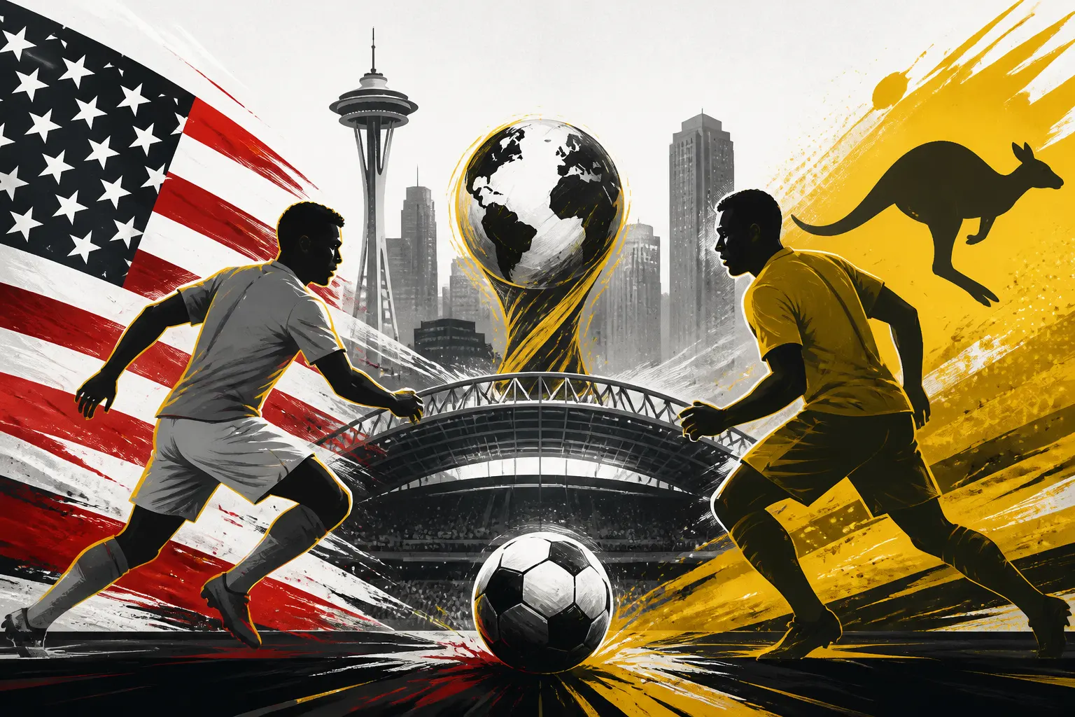 Illustration IA - Mondial 2026 : les États-Unis défient l’Australie à Seattle dans un duel de leaders du Groupe D