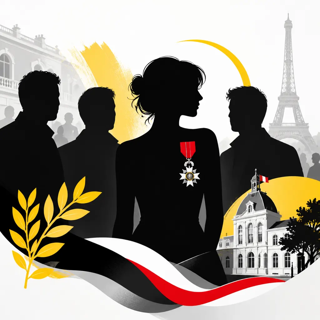 Illustration editoriale pour Nolwenn Leroy entourée de Houcine, Jeremy Chatelain et Arnaud Clément pour une distinction