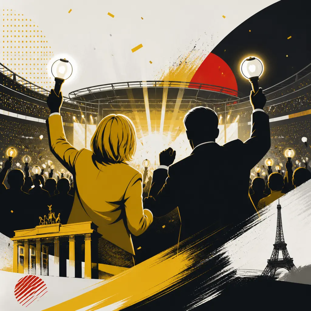 Illustration editoriale pour Brigitte et Emmanuel Macron dansent au concert de BTS au Stade de France