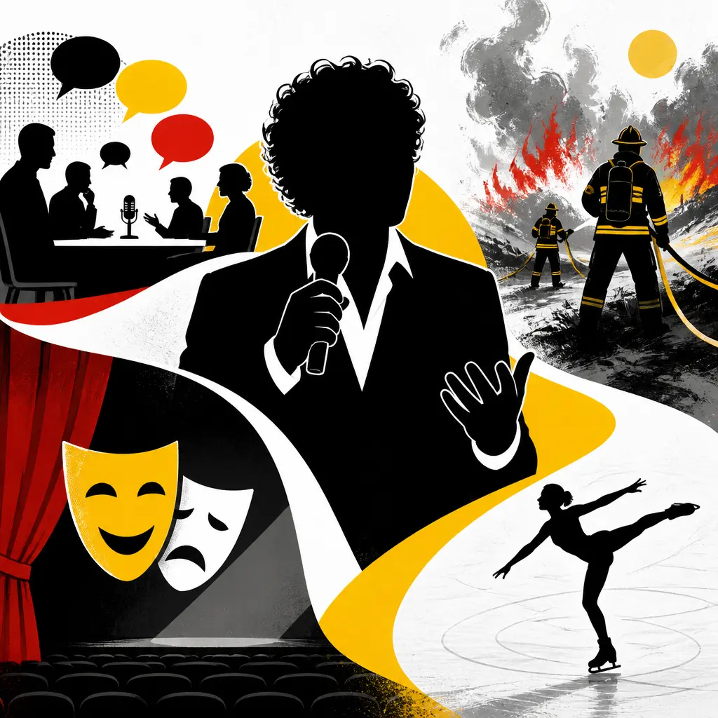Illustration editoriale pour Nelson Monfort comédien : de Feydeau à Candeloro, il n’y a qu’un patin