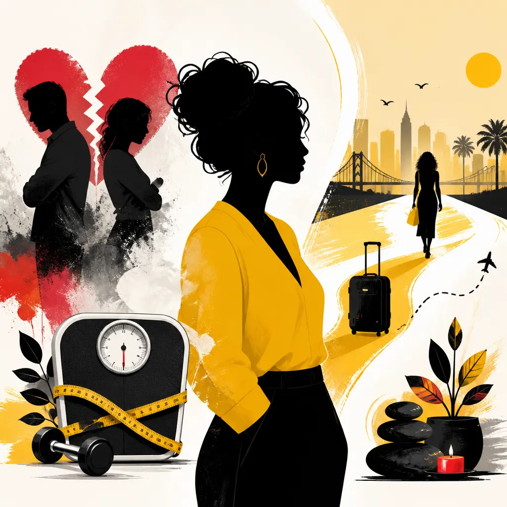 Illustration editoriale pour Faustine Bollaert révèle comment elle a perdu 8 kilos après sa séparation avec Maxime Chattam