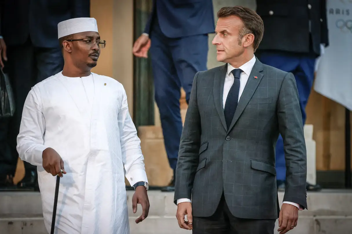 Le président tchadien Mahamat Idriss Déby Itno et son homologue français à l’Élysée, le 3 octobre 2024.